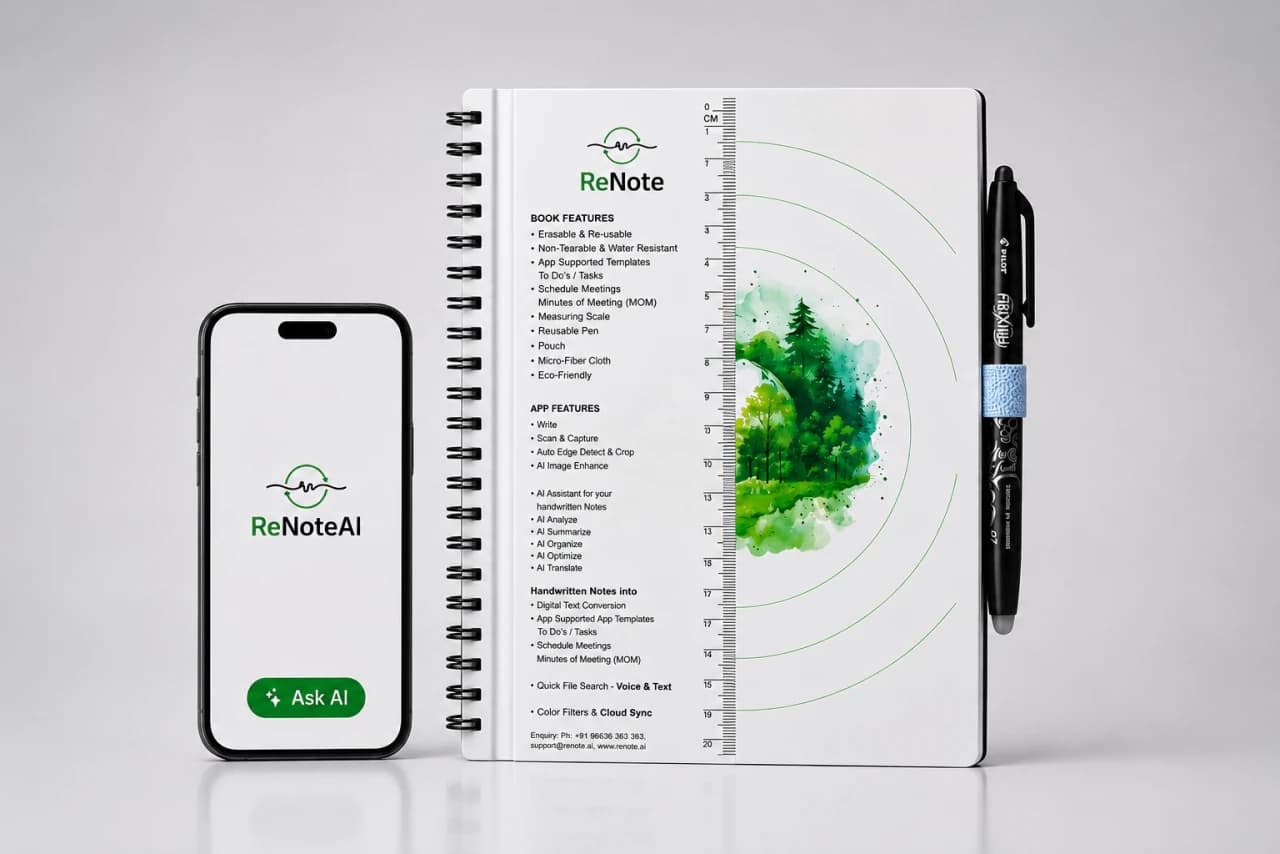 Timeless white design featuring reusable, waterproof, non-tearable, and eco-friendly pages. Built for everyday note-taking with a clean and professional look.