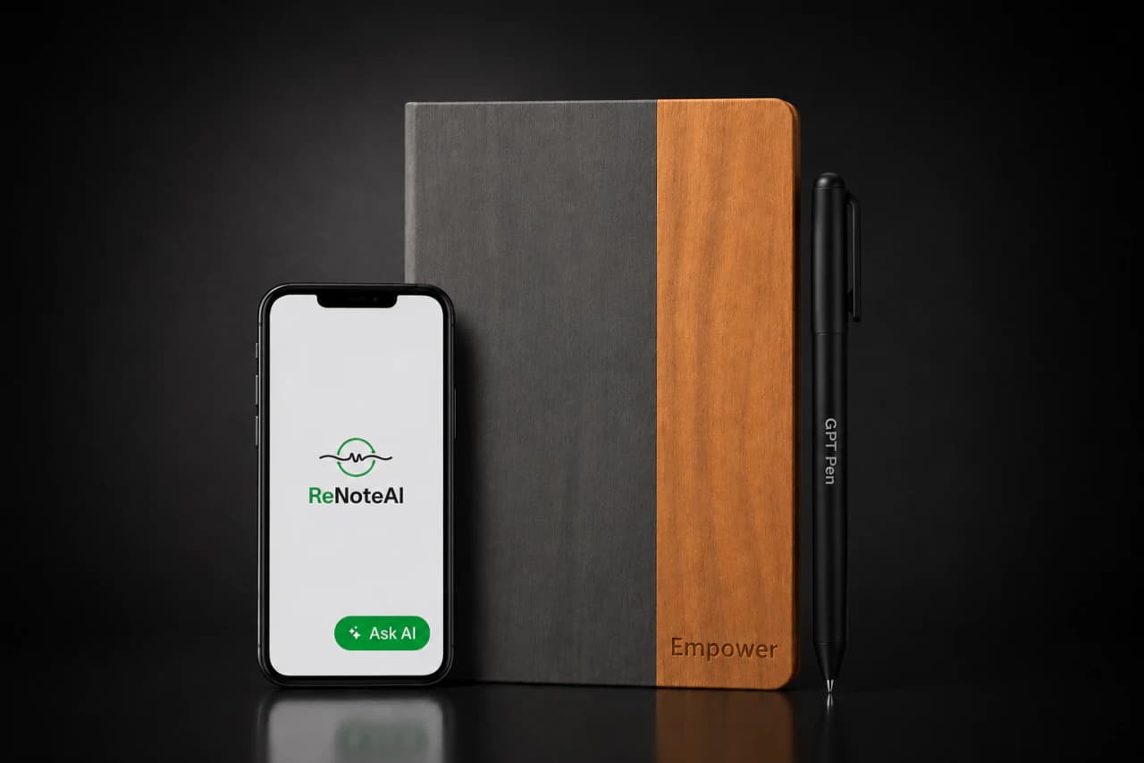 Professional notebook with integrated power bank for uninterrupted productivity on the go.